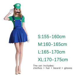 KissICON Women Green style / XL Game Marios Super Luigi Brothers Uniform Set Cosplay Costumes Funny Anime Adult Men Jumpsuit Woman Dress Halloween Costume