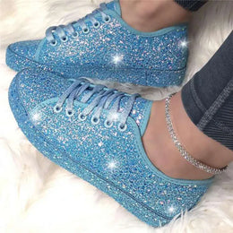 Dropshipman Women Lace Up Sneakers Glitter Summer Flats Vulcanized Shoes Ladies Bling Casual Female Fashion Platform Shoe Zapatos De Mujer
