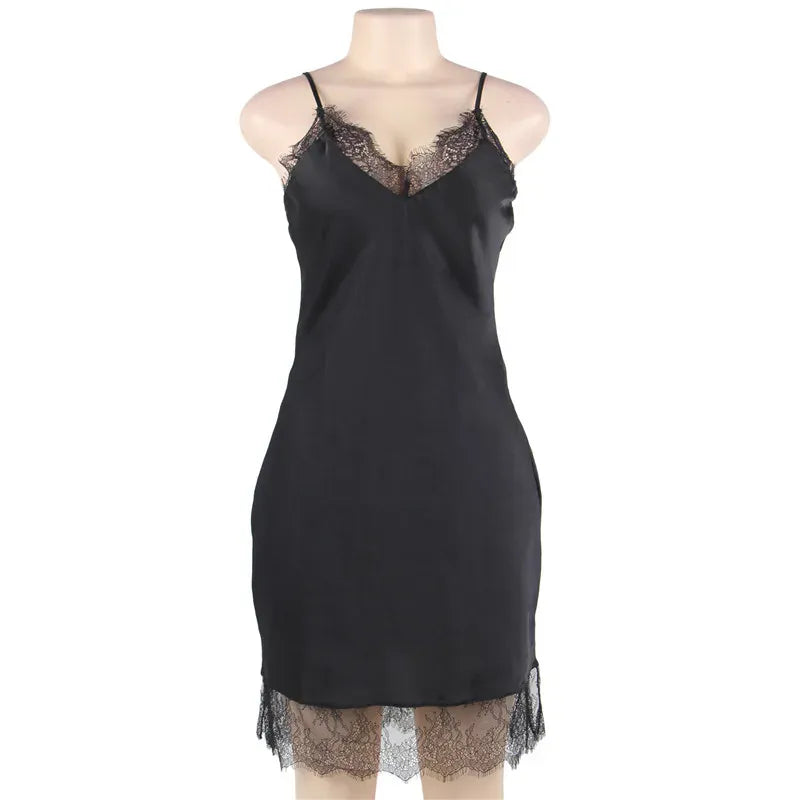 KissICON Women Lingerie Nightgown Silk Satin Slip Dress Nightie Lace Chemise Sexy Night Dress Lingerie Plus Size Nightgown Nightwear