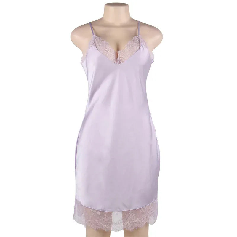 KissICON Women Lingerie Nightgown Silk Satin Slip Dress Nightie Lace Chemise Sexy Night Dress Lingerie Plus Size Nightgown Nightwear