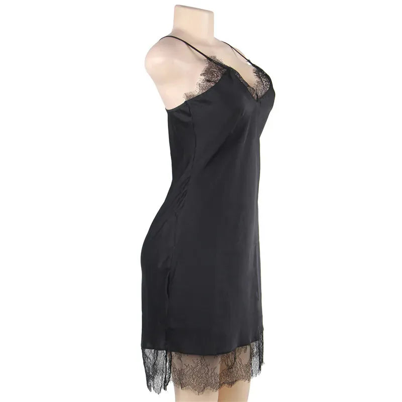 KissICON Women Lingerie Nightgown Silk Satin Slip Dress Nightie Lace Chemise Sexy Night Dress Lingerie Plus Size Nightgown Nightwear