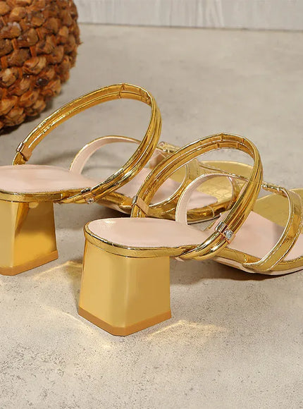 KissICON Women' Luxury Gold Pu Leather High Heel Sandals