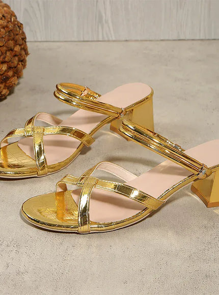 KissICON Women' Luxury Gold Pu Leather High Heel Sandals