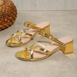 KissICON Women' Luxury Gold Pu Leather High Heel Sandals