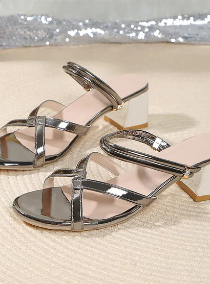 KissICON Women' Luxury Gold Pu Leather High Heel Sandals