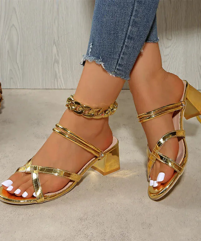 KissICON Women' Luxury Gold Pu Leather High Heel Sandals