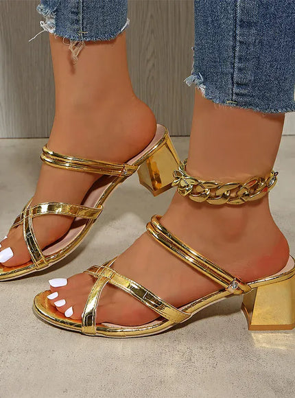 KissICON Women' Luxury Gold Pu Leather High Heel Sandals