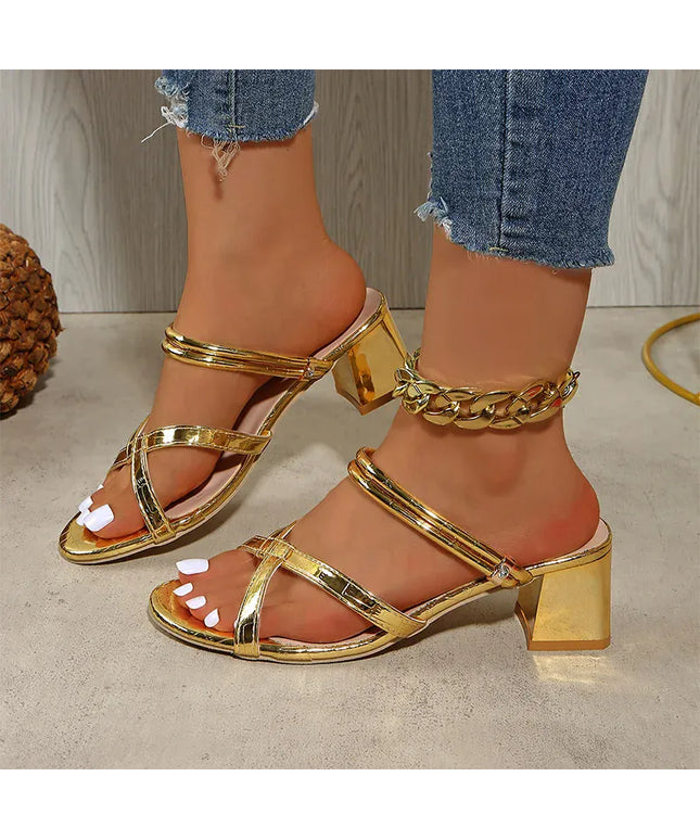 KissICON Women' Luxury Gold Pu Leather High Heel Sandals