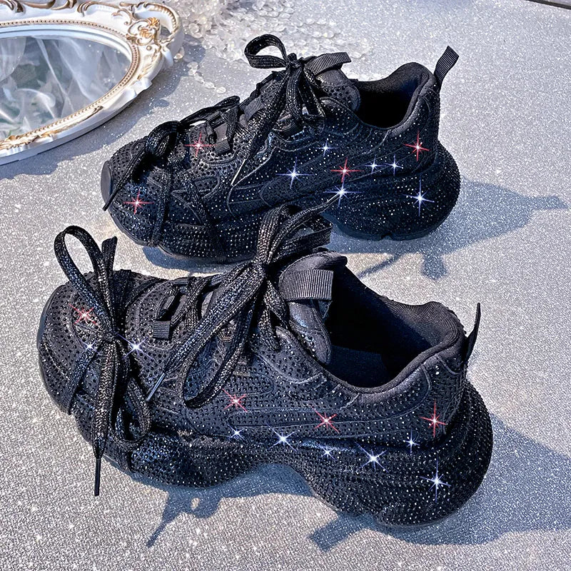 Dropshipman Women Luxury Platform Sneakers Bling Bling Casual Outdoor Shoes High Quality Running Tennis Sneakers Lace Up Fashion Sport Shoes