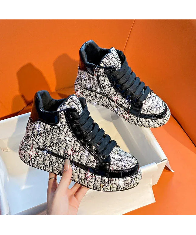 Dropshipman Women Luxury Vulcanized Shoes Sneakers Bling Rhineston Wedges Thick Bottom Lace Up Breathable Casual Sport Shoe plataforma mujer