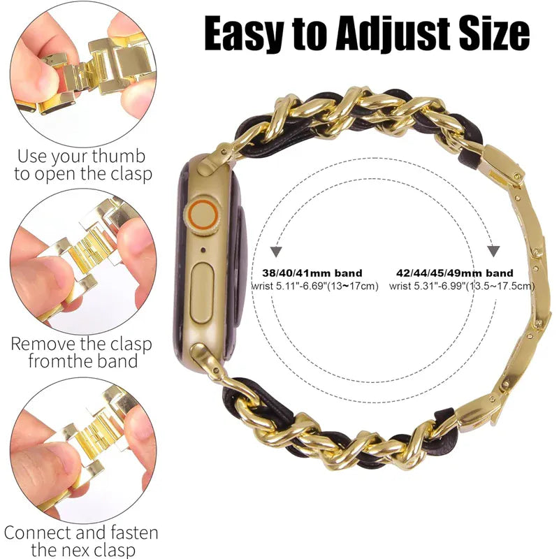 KissICON Women Metal Strap for Apple Watch Band 10 9 8 Ultra 46mm 42mm 49mm 7 SE 6 5 41mm 45mm 44/40mm Lady Gold Steel Bracelet Wristband