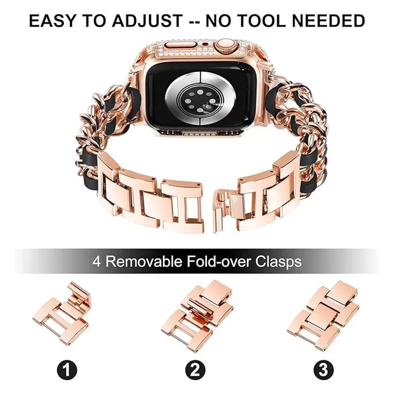 KissICON Women Metal Strap for Apple Watch Band 10 9 8 Ultra 46mm 42mm 49mm 7 SE 6 5 41mm 45mm 44/40mm Lady Gold Steel Bracelet Wristband
