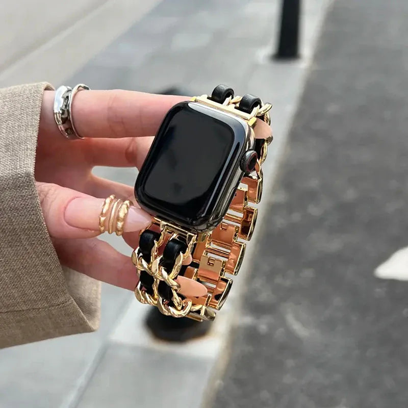 KissICON Women Metal Strap for Apple Watch Band 10 9 8 Ultra 46mm 42mm 49mm 7 SE 6 5 41mm 45mm 44/40mm Lady Gold Steel Bracelet Wristband