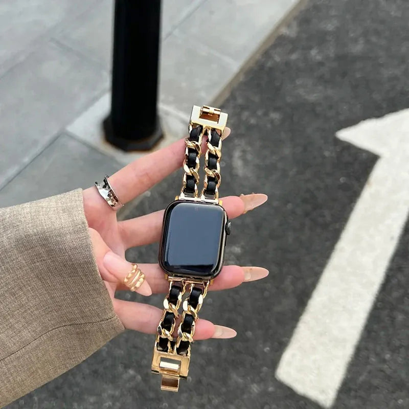 KissICON Women Metal Strap for Apple Watch Band 10 9 8 Ultra 46mm 42mm 49mm 7 SE 6 5 41mm 45mm 44/40mm Lady Gold Steel Bracelet Wristband
