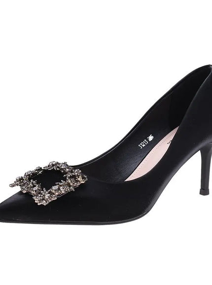 KissICON Women New Mid Heeled Sandals Black Square Buckle