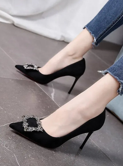 KissICON Women New Mid Heeled Sandals Black Square Buckle