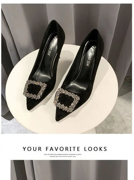KissICON Women New Mid Heeled Sandals Black Square Buckle