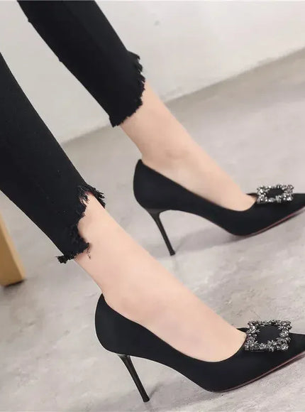KissICON Women New Mid Heeled Sandals Black Square Buckle