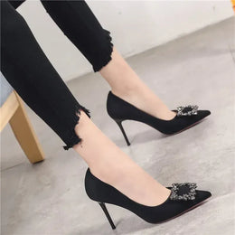 KissICON Women New Mid Heeled Sandals Black Square Buckle