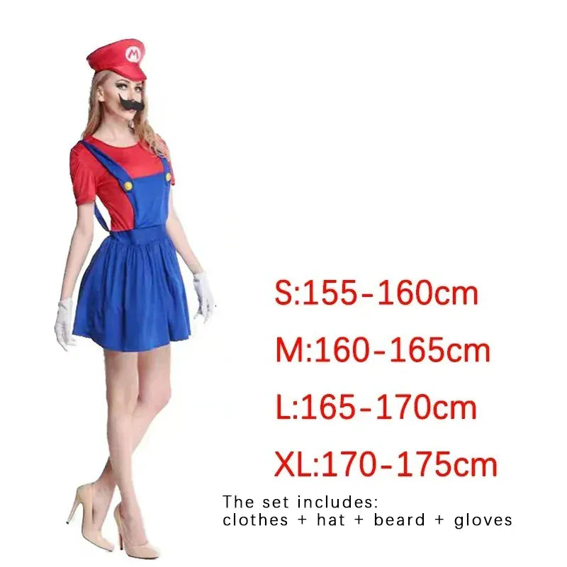KissICON Women Red style / S Game Marios Super Luigi Brothers Uniform Set Cosplay Costumes Funny Anime Adult Men Jumpsuit Woman Dress Halloween Costume