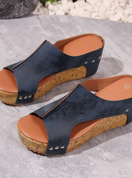 KissICON Women's Blue Retro Wedges Sandals Plus Size Thick