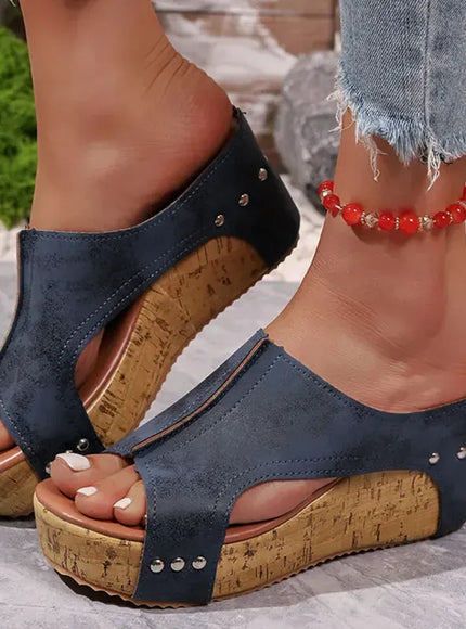 KissICON Women's Blue Retro Wedges Sandals Plus Size Thick