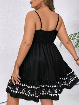 jkthpu-45 Women's Bohemian Floral Print Spaghetti Suspender Dress - Lightweight Machine-Washable Summer Dress with Vibrant Black Background, Exposed Shoulder Design for Beach Vacations, Casual Outings & Spring/Summer Wear, Spaghetti Strap Summer Dress