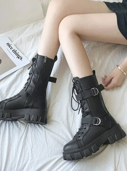 KissICON Women's Boots Fashion Motorcycle Boot Luxury High-tops Leather