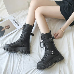 KissICON Women's Boots Fashion Motorcycle Boot Luxury High-tops Leather