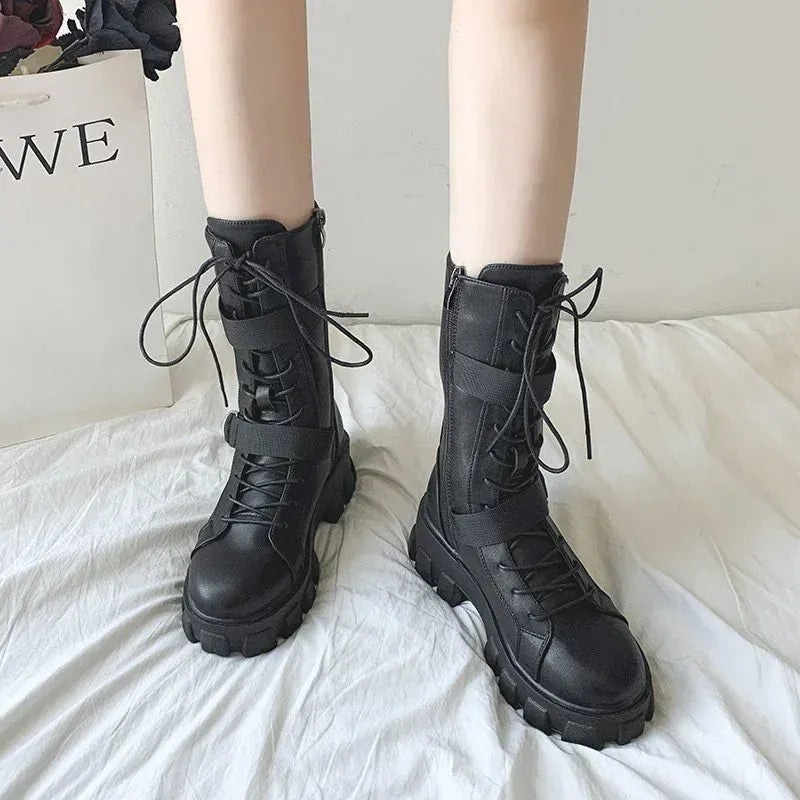 KissICON Women's Boots Fashion Motorcycle Boot Luxury High-tops Leather