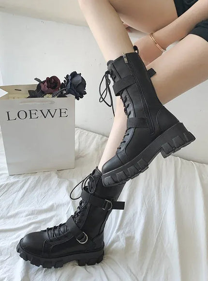 KissICON Women's Boots Fashion Motorcycle Boot Luxury High-tops Leather