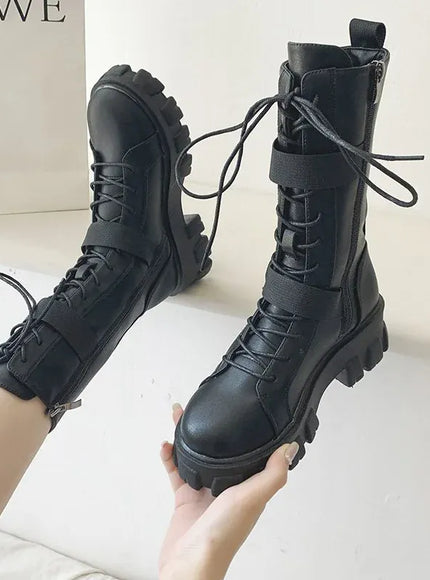 KissICON Women's Boots Fashion Motorcycle Boot Luxury High-tops Leather