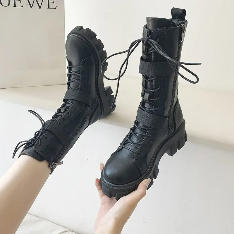 KissICON Women's Boots Fashion Motorcycle Boot Luxury High-tops Leather