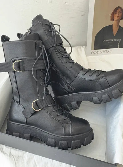 KissICON Women's Boots Fashion Motorcycle Boot Luxury High-tops Leather