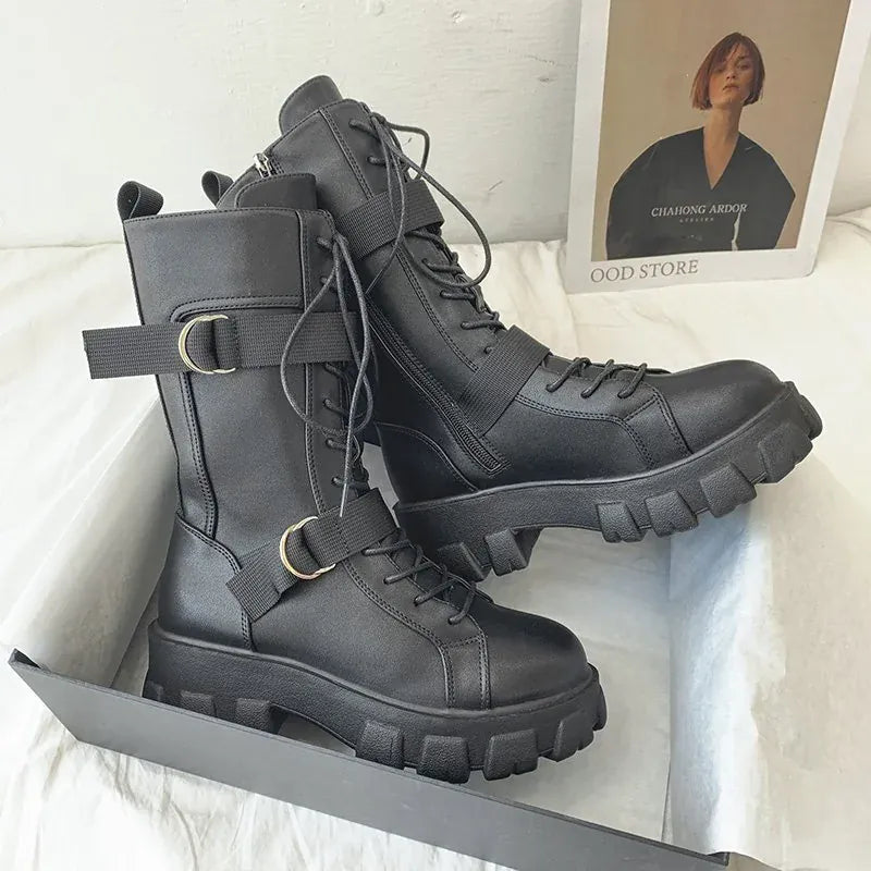 KissICON Women's Boots Fashion Motorcycle Boot Luxury High-tops Leather