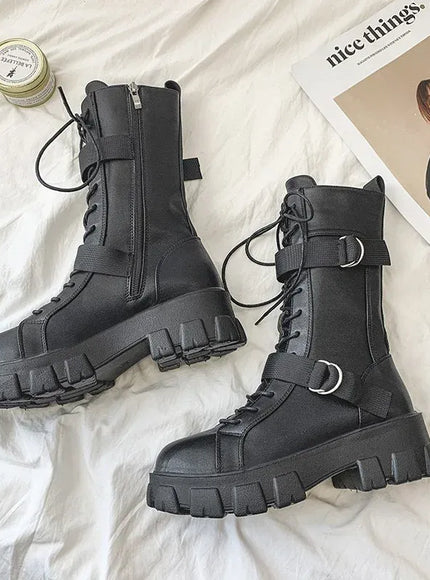 KissICON Women's Boots Fashion Motorcycle Boot Luxury High-tops Leather