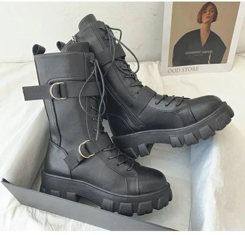 KissICON Women's Boots Fashion Motorcycle Boot Luxury High-tops Leather