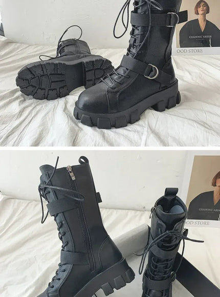 KissICON Women's Boots Fashion Motorcycle Boot Luxury High-tops Leather