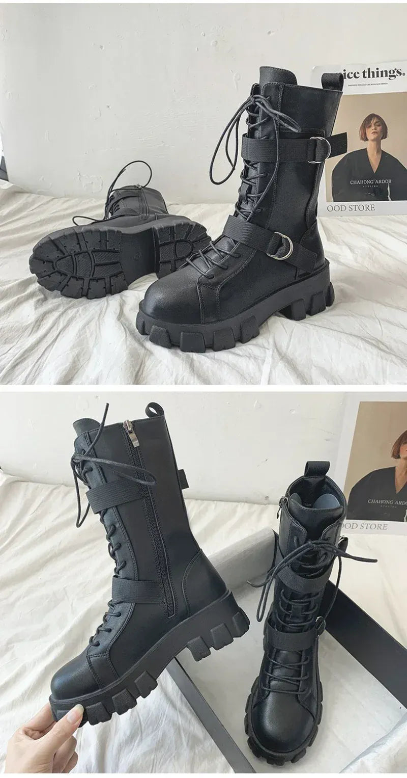 KissICON Women's Boots Fashion Motorcycle Boot Luxury High-tops Leather