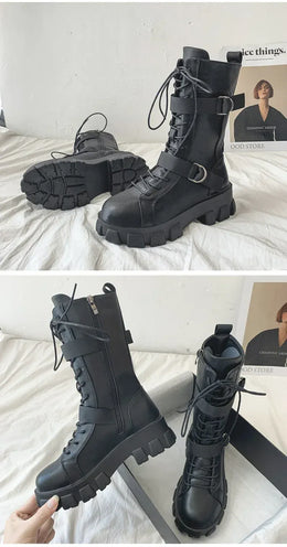 KissICON Women's Boots Fashion Motorcycle Boot Luxury High-tops Leather