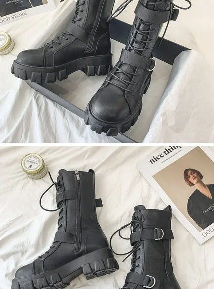 KissICON Women's Boots Fashion Motorcycle Boot Luxury High-tops Leather