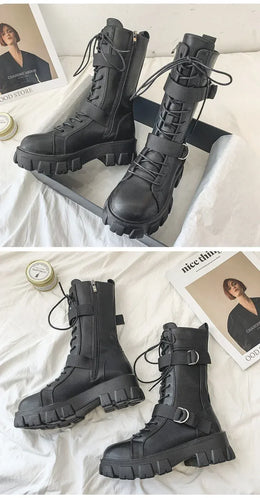 KissICON Women's Boots Fashion Motorcycle Boot Luxury High-tops Leather