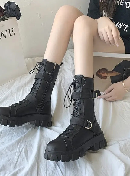 KissICON Women's Boots Fashion Motorcycle Boot Luxury High-tops Leather