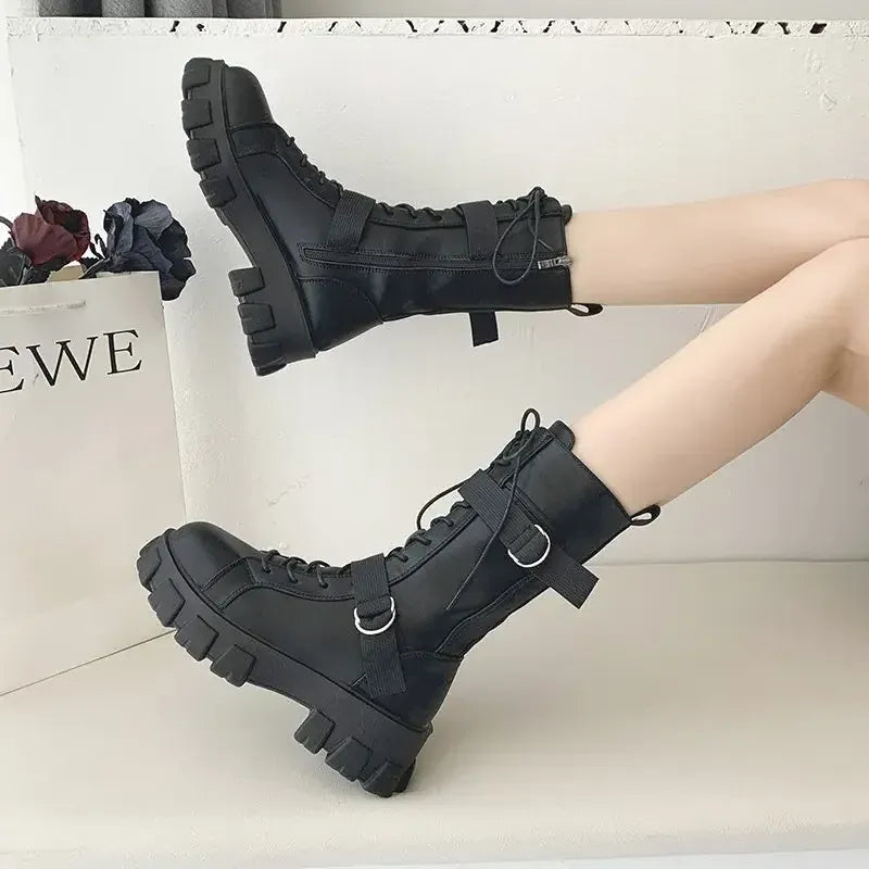 KissICON Women's Boots Fashion Motorcycle Boot Luxury High-tops Leather