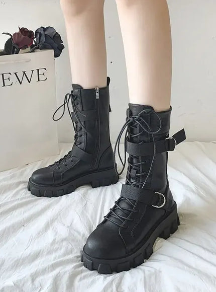 KissICON Women's Boots Fashion Motorcycle Boot Luxury High-tops Leather