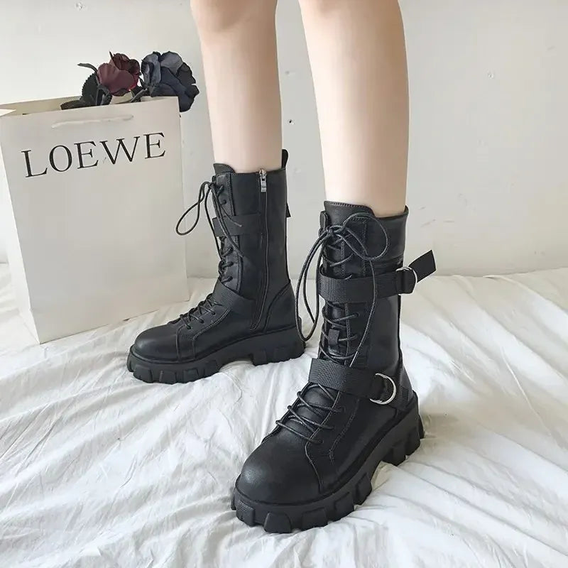 KissICON Women's Boots Fashion Motorcycle Boot Luxury High-tops Leather