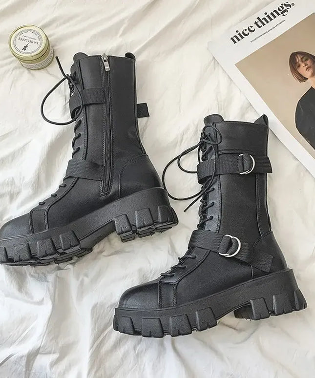 KissICON Women's Boots Fashion Motorcycle Boot Luxury High-tops Leather
