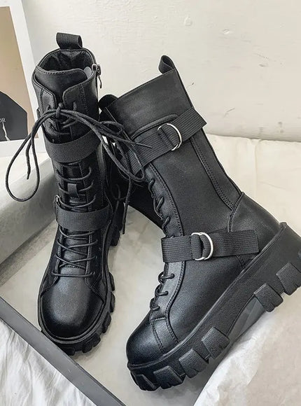KissICON Women's Boots Fashion Motorcycle Boot Luxury High-tops Leather