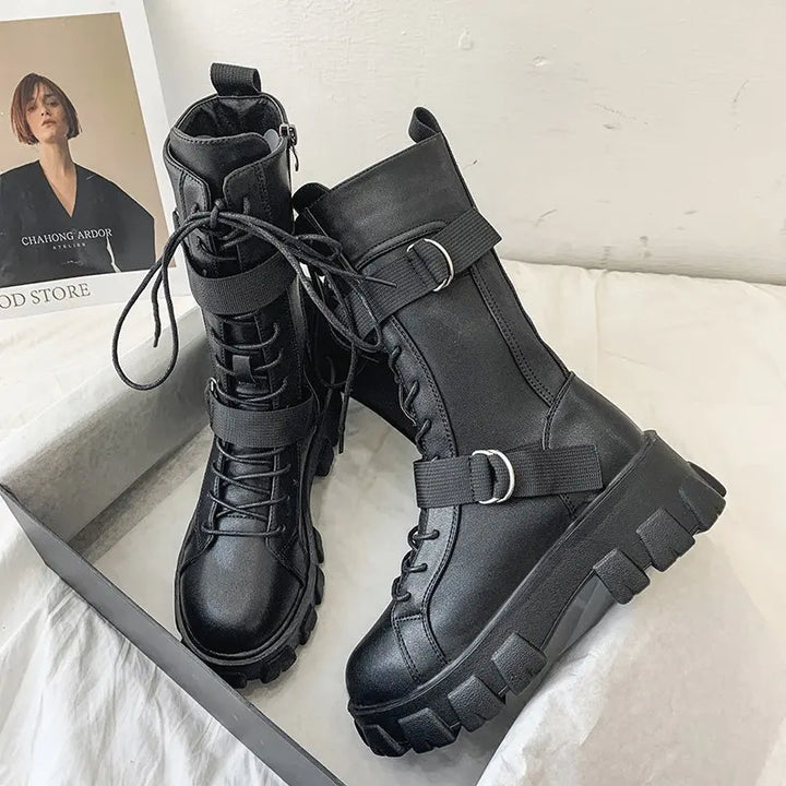 Women's Boots Fashion Motorcycle Boot Luxury High-tops Leather