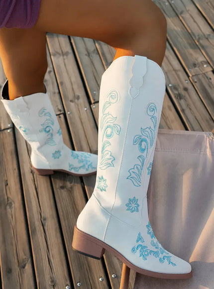 KissICON Women's Boots New Embroidered Long Tube Boots Low